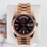 Rolex Day-Date 40 Rose Gold Chocolate Diamond Dial & Fluted Bezel President Bracelet 228235 -