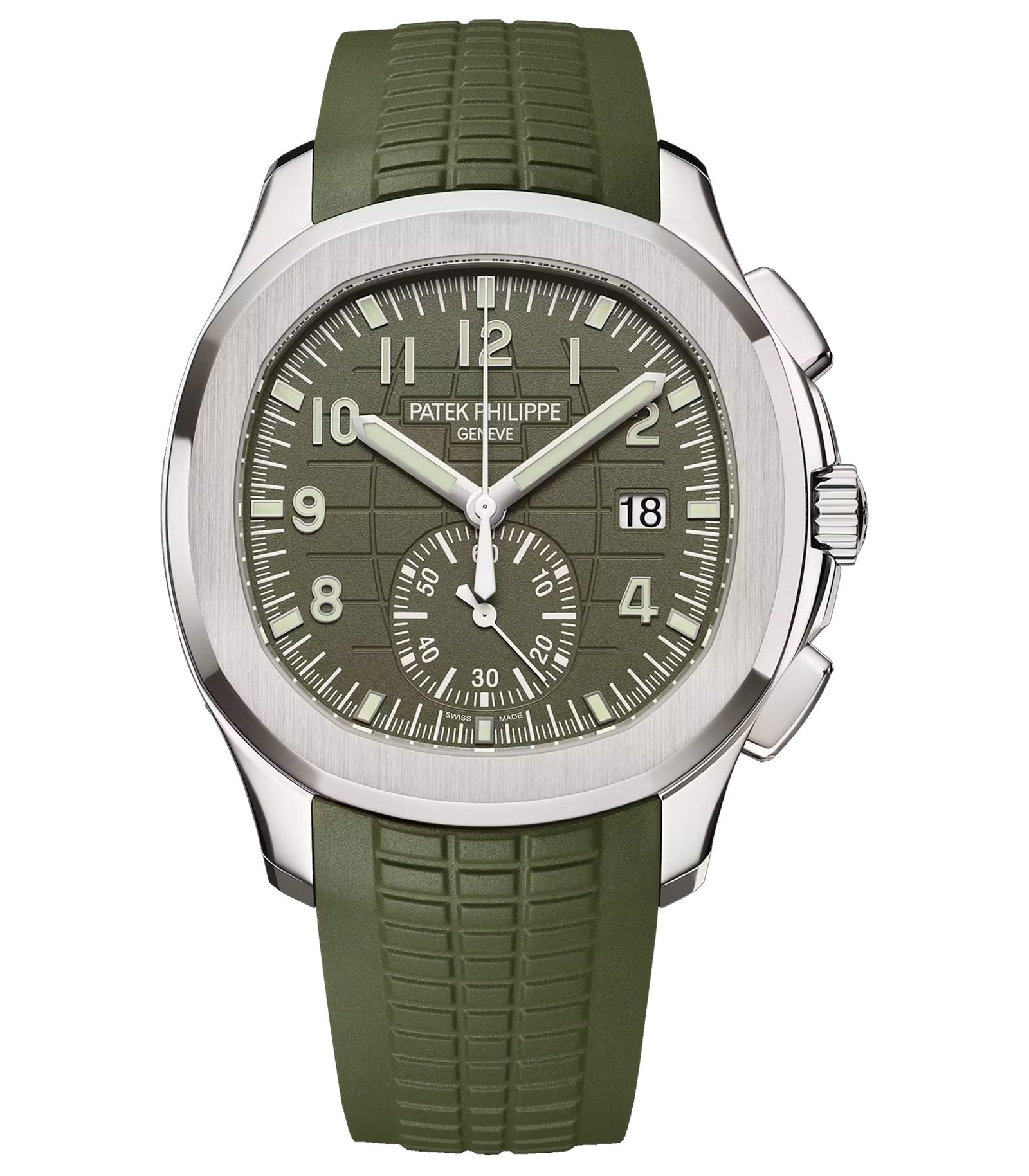 5968-1.jpg 42mm Chronograph 18k White Gold Khaki Green Dial - Image 1