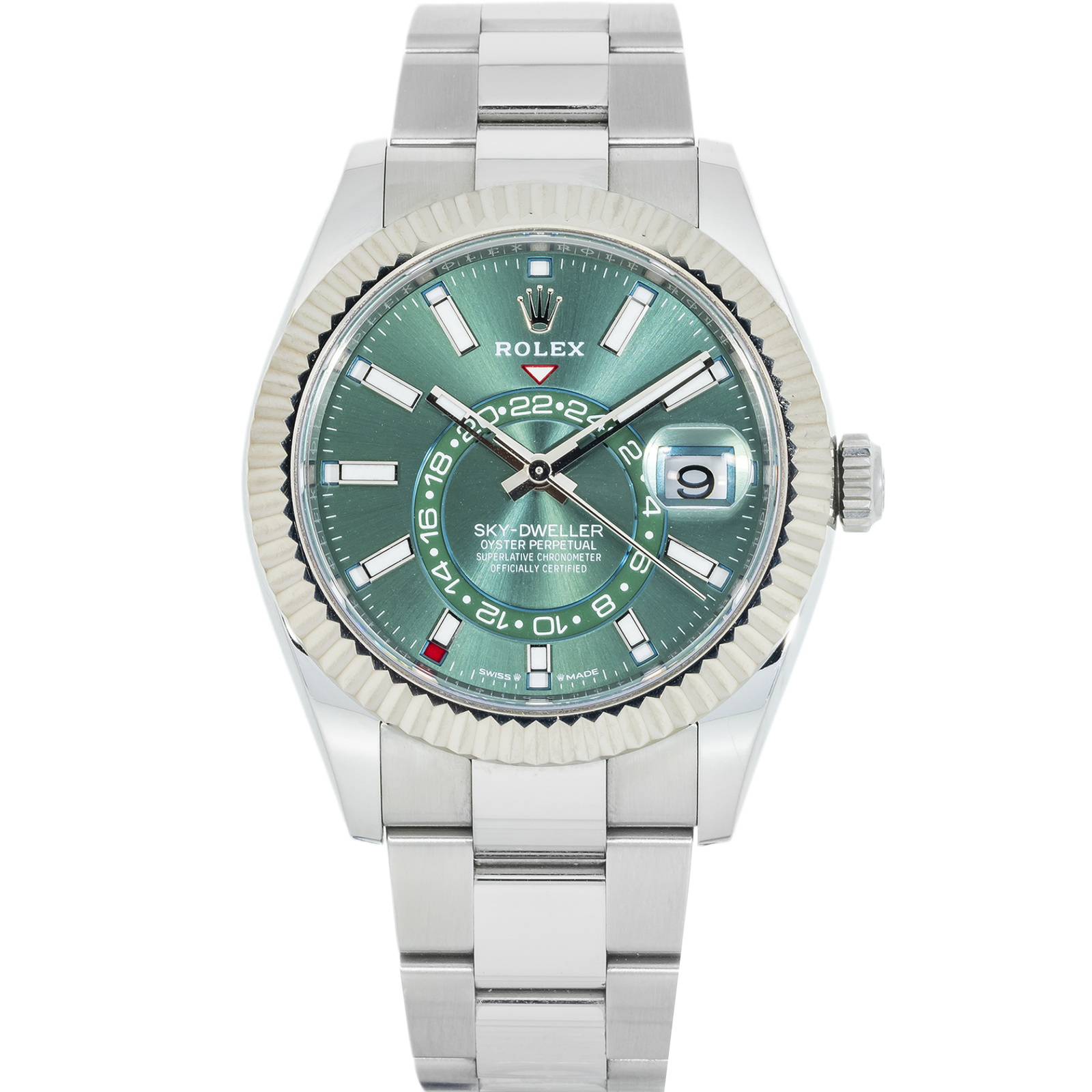 IMG_0260.png Rolex Sky-Dweller 336934 – 42mm Stainless Steel & White Gold Green Dial Oyster Bracelet - Image 1