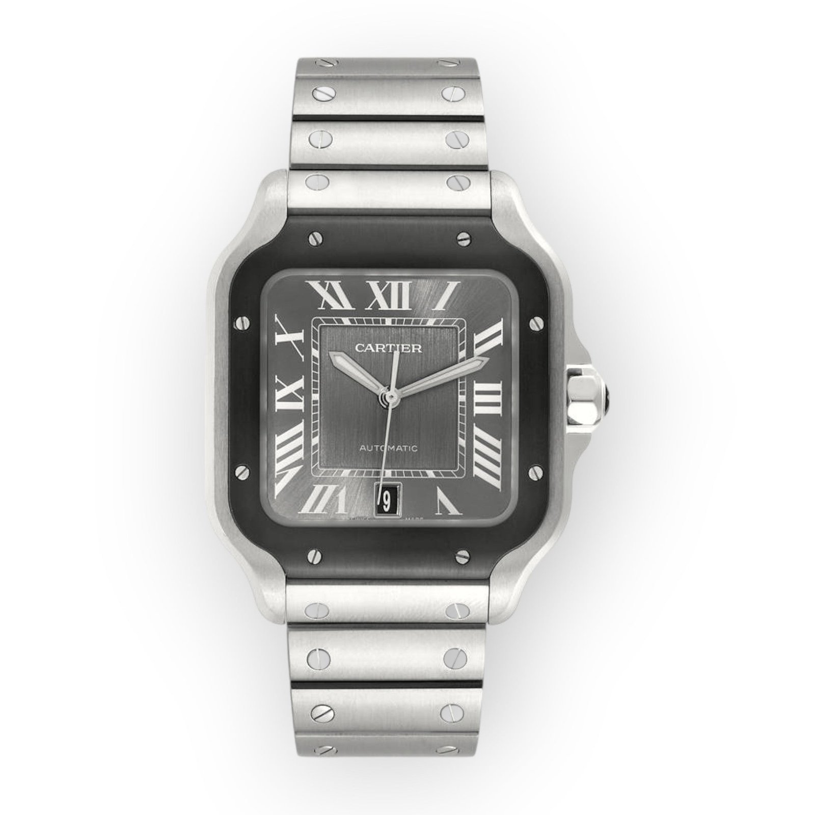 Pre-Owned-Cartier-Santos-Steel-ADLC-WSSA0037-Grey-Dial-Mens-Watch-JD-Watches-NY.jpg Cartier Santos Steel ADLC WSSA0037 Grey Dial Mens Watch - Image 1