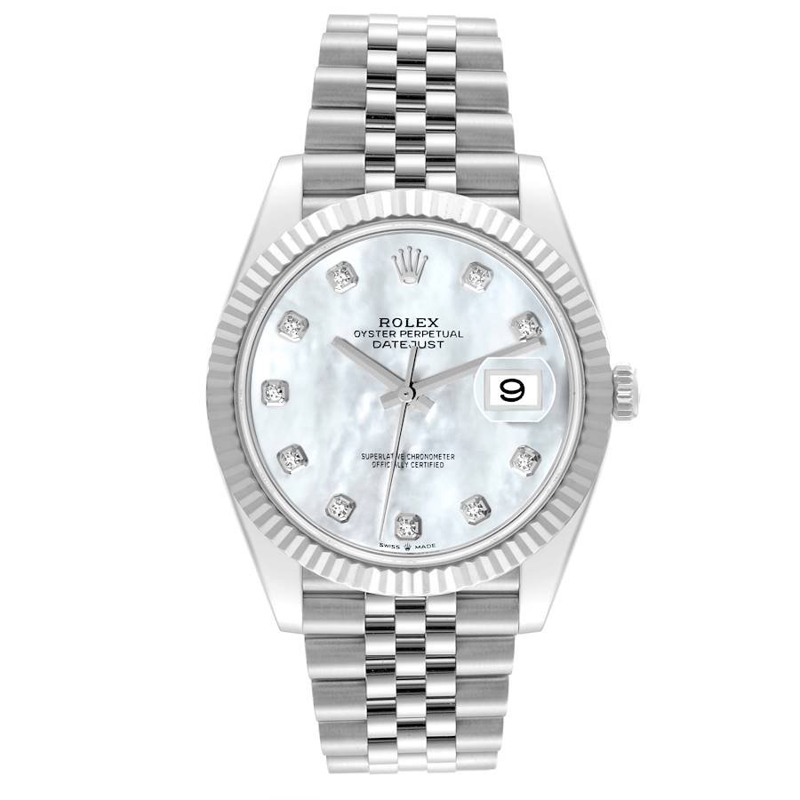 Pre-Owned-Rolex-Datejust-126334-41mm-White-Mother-Of-Pearl-Diamond-Dial-Jubilee-JD-Watches-NY.jpg Rolex Datejust 126334 41mm White Mother Of Pearl Diamond Dial Jubilee - Image 1