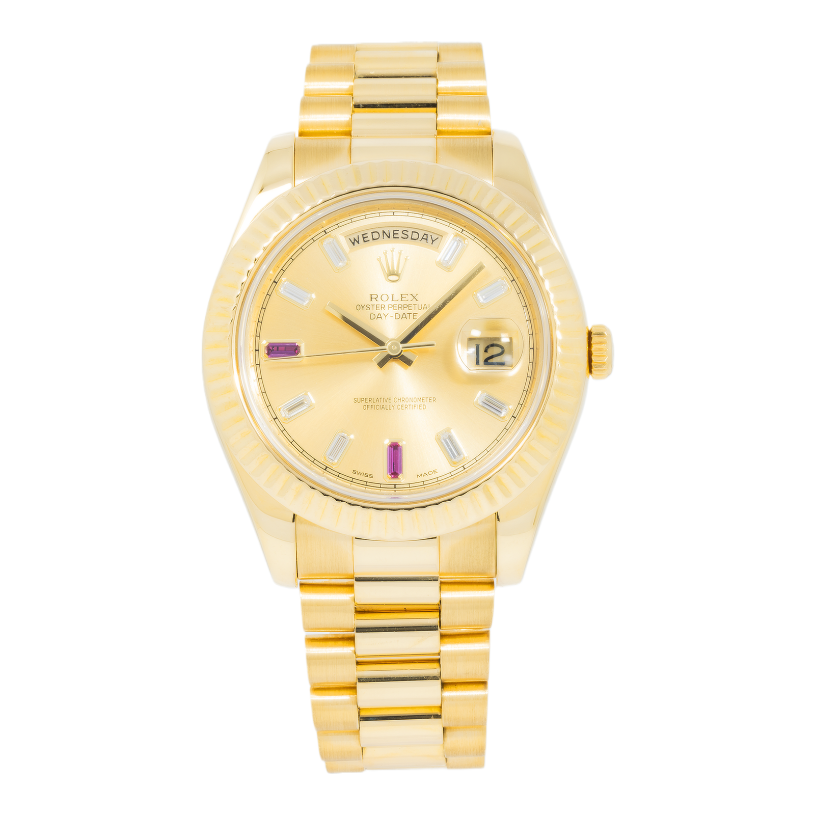 Pre-Owned-Rolex-Day-Date-II-President-Yellow-Gold-Diamond-and-Ruby-Dial-218238-JD-Watches-NY.png Rolex Day Date II President Yellow Gold Diamond and Ruby Dial 218238 - Image 1
