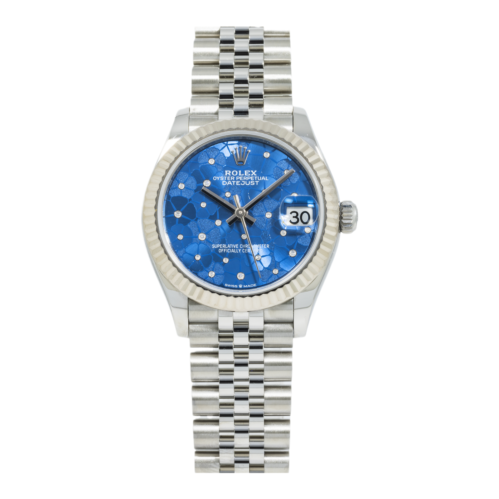 Pre-Owned-Rolex-Ladies-31mm-Stainless-Steel-White-Gold-Datejust-with-Azzurro-Blue-Floral-Motif-Dial-and-Jubilee-Bracelet-JD-Watches-NY.png Rolex Ladies 31mm Stainless Steel & White Gold Datejust with Azzurro Blue Floral Motif Dial and Jubilee Bracelet - Image 1