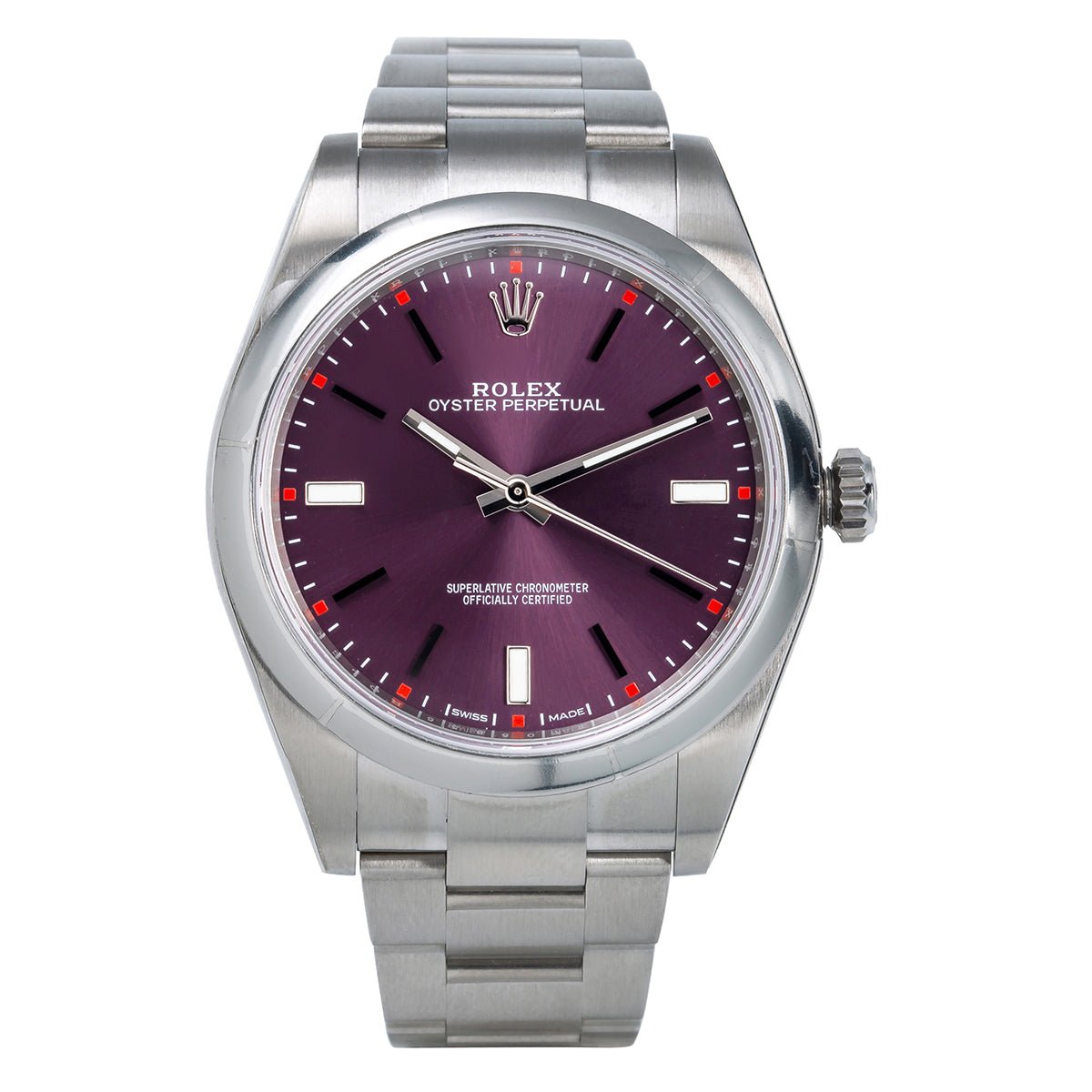Pre-Owned-Rolex-Oyster-Perpetual-114300-39mm-Red-Grape-Dial-JD-Watches-NY.jpg Rolex Oyster Perpetual 114300 39mm Red Grape Dial - Image 1
