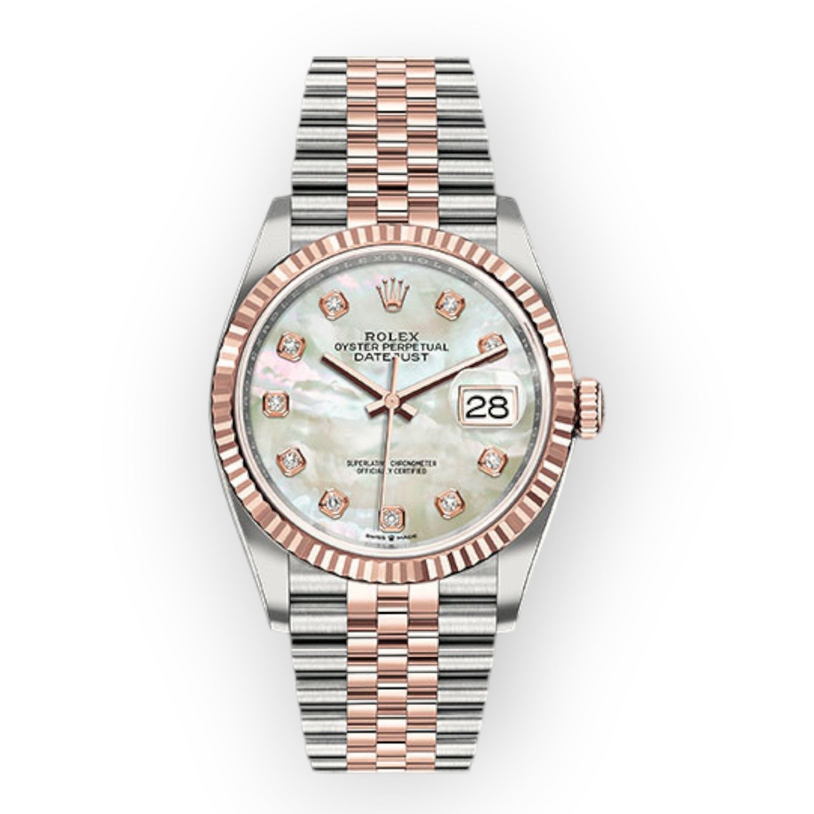 Pre-Owned-Rolex-Steel-and-Everose-Rolesor-Datejust-36-Watch-126231-White-Mother-Of-Pearl-Diamond-Dial-Jubilee-Bracelet-JD-Watches-NY.jpg Rolex Steel and Everose Rolesor Datejust 36 Watch 126231 White Mother-Of-Pearl Diamond Dial - Jubilee Bracelet - Image 1