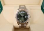 Rolex White Gold Day-Date 40 Watch - Fluted Bezel - Olive Green Bevelled Roman Dial - President Bracelet - 228239 ogrp