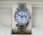 Rolex White Gold Day-Date 40 Watch - Fluted Bezel - Meteorite Baguette Diamond Dial - President Bracelet - 228239 mtdp - Image 2